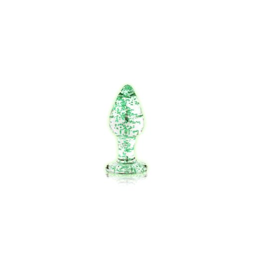 Ouch! Glow In The Dark Glass Anal Plug Clear/Green Medium - Image 2