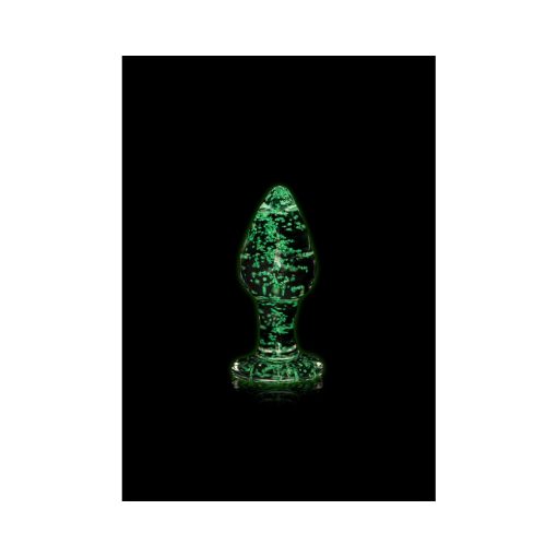 Ouch! Glow In The Dark Glass Anal Plug Clear/Green Medium - Image 3