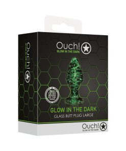 Ouch! Glow In The Dark Glass Anal Plug Clear/Green Large