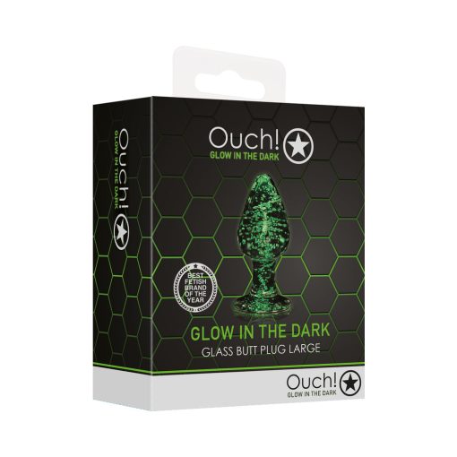 Ouch! Glow In The Dark Glass Anal Plug Clear/Green Large