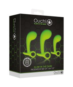 Ouch! Glow In The Dark Prostate Kit 3-Piece Anal Plug Set Neon Green