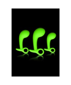 Ouch! Glow In The Dark Prostate Kit 3-Piece Anal Plug Set Neon Green
