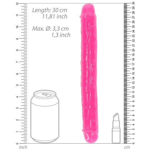 Realrock Glow In The Dark Double Dong 12 In. Dual-Ended Dildo Neon Pink - Image 5