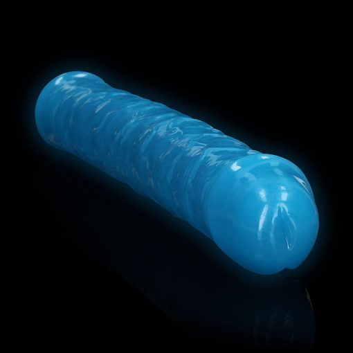 Realrock Glow In The Dark Double Dong 15 In. Dual-Ended Dildo Neon Blue - Image 4