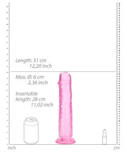 Realrock Crystal Clear Straight 11 In. Dildo Without Balls Pink