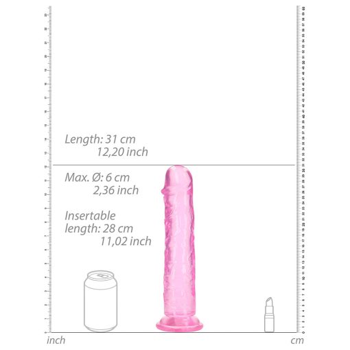 Realrock Crystal Clear Straight 11 In. Dildo Without Balls Pink - Image 6