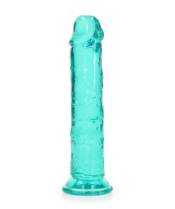 Realrock Crystal Clear Straight 7 In. Dildo Without Balls Turquoise