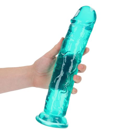 Realrock Crystal Clear Straight 11 In. Dildo Without Balls Turquoise - Image 5
