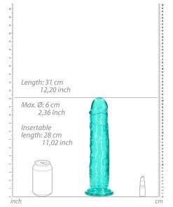 Realrock Crystal Clear Straight 11 In. Dildo Without Balls Turquoise