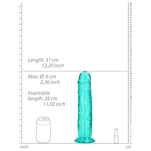 Realrock Crystal Clear Straight 11 In. Dildo Without Balls Turquoise - Image 6