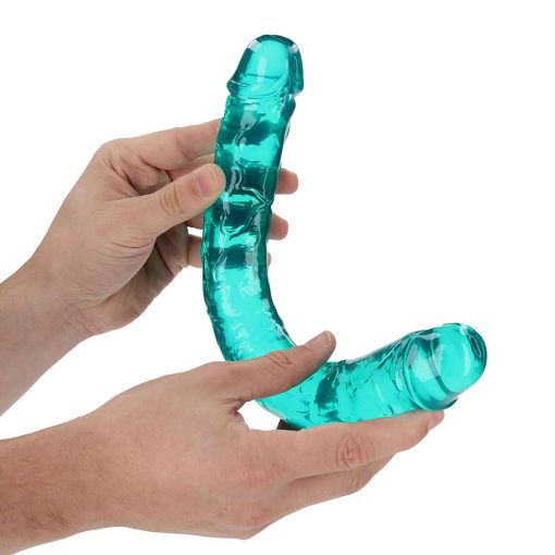 Realrock Crystal Clear Double Dong 13 In. Dual-Ended Dildo Turquoise - Image 2