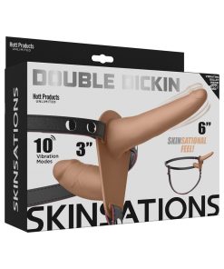 Skinsations Double Dickin Vibrating Dual-Sided Strap-On With Harness Vanilla