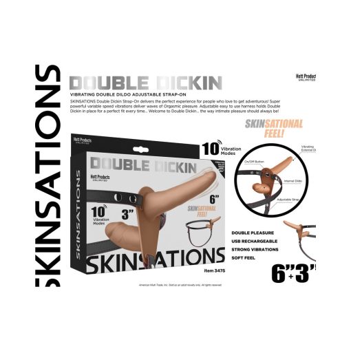 Skinsations Double Dickin Vibrating Dual-Sided Strap-On With Harness Vanilla - Image 3