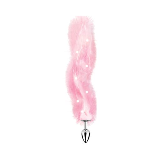 Foxy Tail Light Up Faux Fur Butt Plug With Multicolored Light Pattern Pink - Image 2