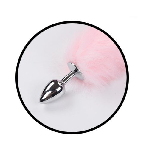 Foxy Tail Light Up Faux Fur Butt Plug With Multicolored Light Pattern Pink - Image 3