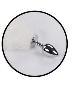 Foxy Tail Light Up Faux Fur Butt Plug With Multicolored Light Pattern White