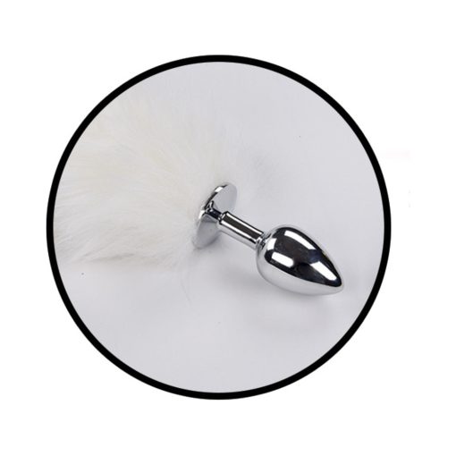 Foxy Tail Light Up Faux Fur Butt Plug With Multicolored Light Pattern White - Image 3
