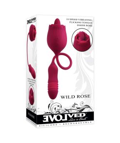 Evolved Wild Rose Rechargeable Dual-Ended Silicone Thrusting Egg & Flicking Tongue Vibrator Red