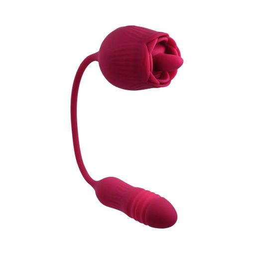 Evolved Wild Rose Rechargeable Dual-Ended Silicone Thrusting Egg & Flicking Tongue Vibrator Red - Image 3