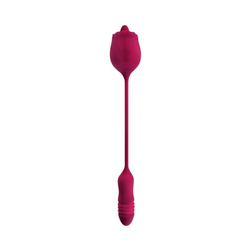 Evolved Wild Rose Rechargeable Dual-Ended Silicone Thrusting Egg & Flicking Tongue Vibrator Red - Image 4
