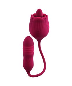 Evolved Wild Rose Rechargeable Dual-Ended Silicone Thrusting Egg & Flicking Tongue Vibrator Red