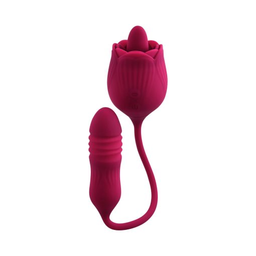Evolved Wild Rose Rechargeable Dual-Ended Silicone Thrusting Egg & Flicking Tongue Vibrator Red - Image 5