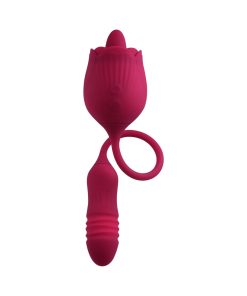 Evolved Wild Rose Rechargeable Dual-Ended Silicone Thrusting Egg & Flicking Tongue Vibrator Red