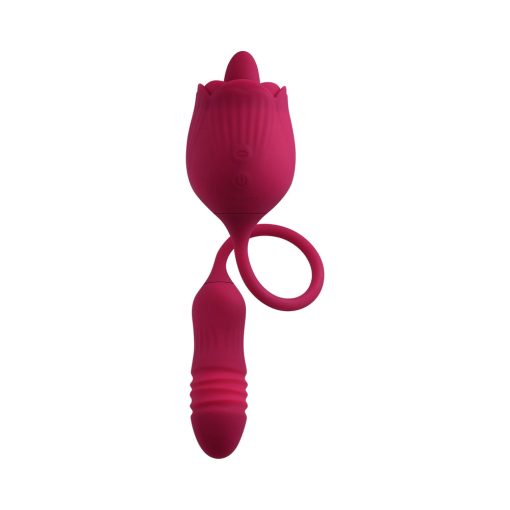 Evolved Wild Rose Rechargeable Dual-Ended Silicone Thrusting Egg & Flicking Tongue Vibrator Red - Image 6