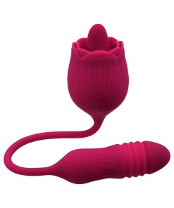 Evolved Wild Rose Rechargeable Dual-Ended Silicone Thrusting Egg & Flicking Tongue Vibrator Red