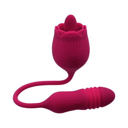 Evolved Wild Rose Rechargeable Dual-Ended Silicone Thrusting Egg & Flicking Tongue Vibrator Red - Image 7