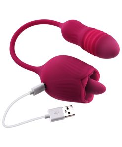 Evolved Wild Rose Rechargeable Dual-Ended Silicone Thrusting Egg & Flicking Tongue Vibrator Red