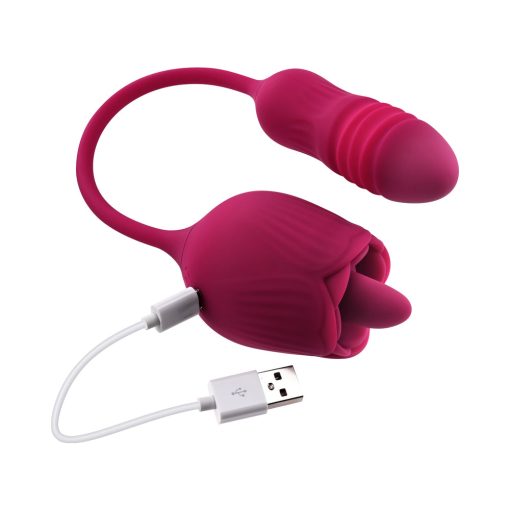Evolved Wild Rose Rechargeable Dual-Ended Silicone Thrusting Egg & Flicking Tongue Vibrator Red - Image 8