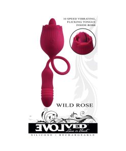 Evolved Wild Rose Rechargeable Dual-Ended Silicone Thrusting Egg & Flicking Tongue Vibrator Red