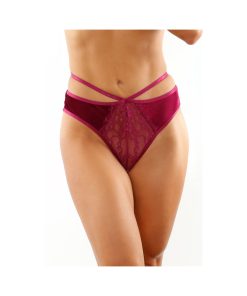 Kalina Velvet Strappy Cut-Out Thong With Keyhole Back Magenta L/Xl