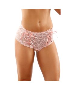 Magnolia Crotchless Lace Boyshort With Lace-Up Panel Details Light Pink S/M