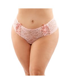 Magnolia Crotchless Lace Boyshort With Lace-Up Panel Details Light Pink Queen