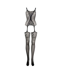 Le Desir Fishnet & Lace Gartered Bodystocking Black O/S