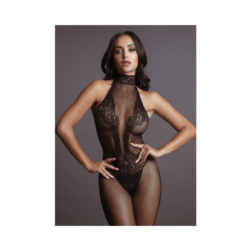 Le Desir Fishnet & Lace High-Neck Bodystocking Black O/S - Image 2