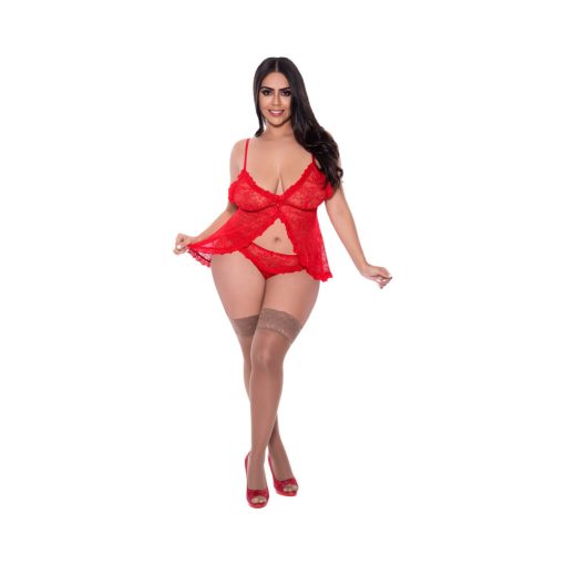 Magic Silk Ooh La Lace Babydoll & Split-Crotch Panty Set Red Queen - Image 4