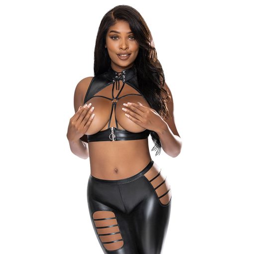 Magic Silk Liquid Onyx Open Vest & Leggings Black L/Xl