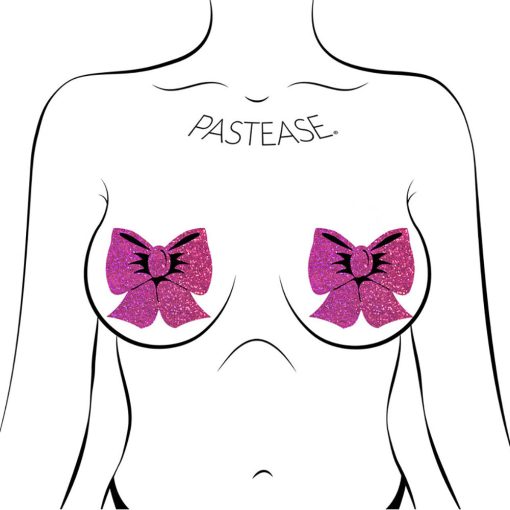 Pastease Bow: Hot Pink Glitter Bows Nipple Pasties - Image 3