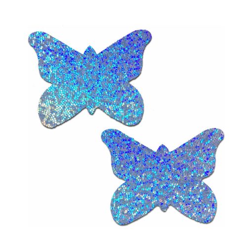 Pastease Butterfly: Baby Blue Glitter Butterflies Nipple Pasties - Image 2