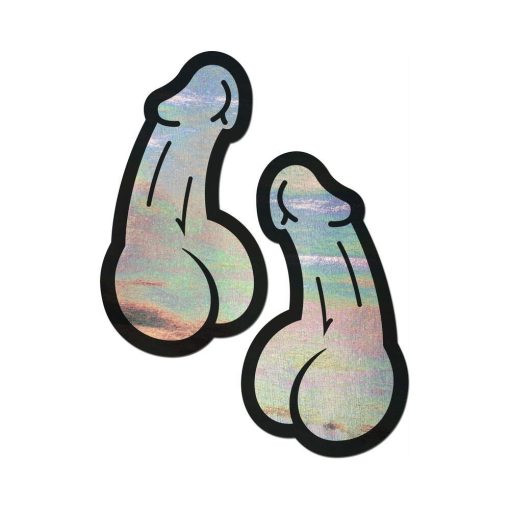 Pastease Penis: Holographic Silver Dick Nipple Pasties - Image 2