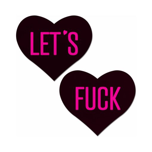 Pastease Love: Let'S Fuck Black Heart On Neon Pink Base Nipple Pasties - Image 2