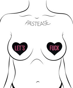 Pastease Love: Let'S Fuck Black Heart On Neon Pink Base Nipple Pasties