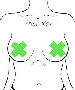 Pastease Plus X: Neon Green Day-Glow Lycra Cross Nipple Pasties