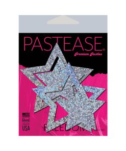 Pastease Peek-A-Boob: Silver Glitter Star Frame & Center Nipple Pasties