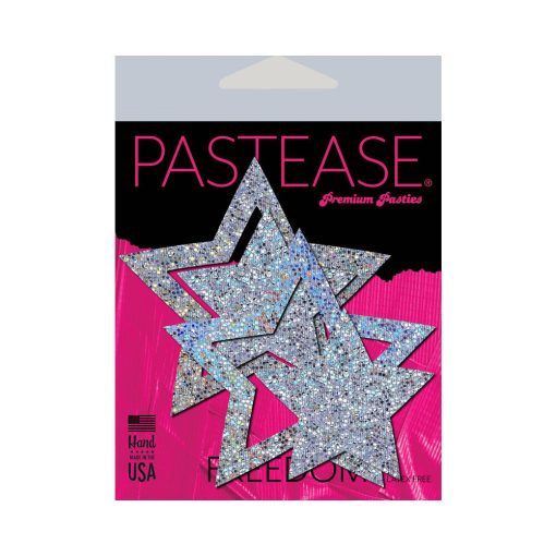 Pastease Peek-A-Boob: Silver Glitter Star Frame & Center Nipple Pasties