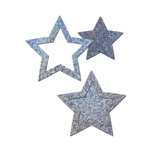 Pastease Peek-A-Boob: Silver Glitter Star Frame & Center Nipple Pasties - Image 2