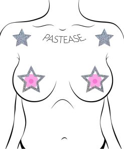 Pastease Peek-A-Boob: Silver Glitter Star Frame & Center Nipple Pasties